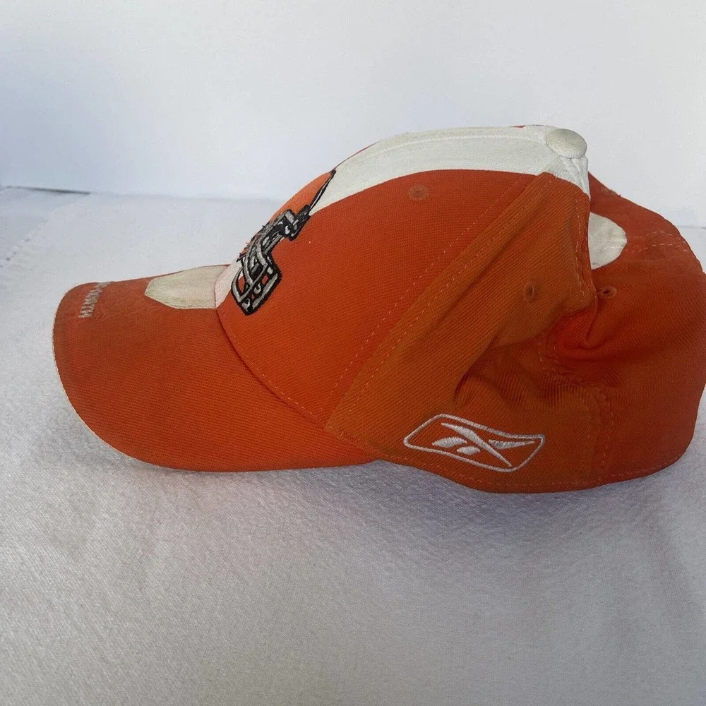 Reebok Cleveland Browns hat Cap White Stripe Orange Elastic Fit Tire Tracks